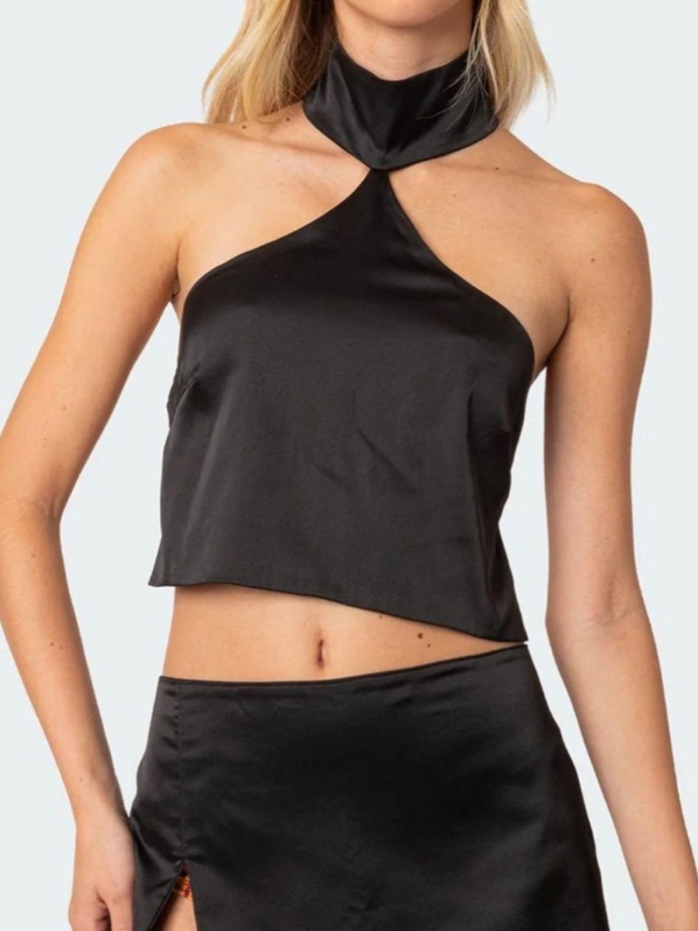 Edikted Black Satin two piece set